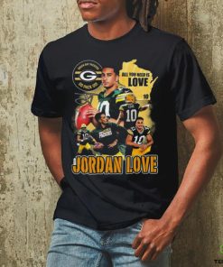 Official green Bay Packers all you need is love Jordan Love signature 2024 shirt 3 Official green Bay Packers all you need is love Jordan Love signature 2024 shirt