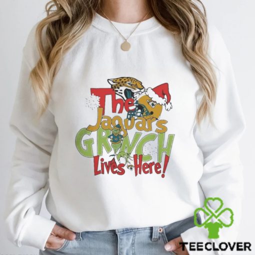 Official grinch Hat Santa The Jacksonville Jaguars Lives Here Christmas Shirt