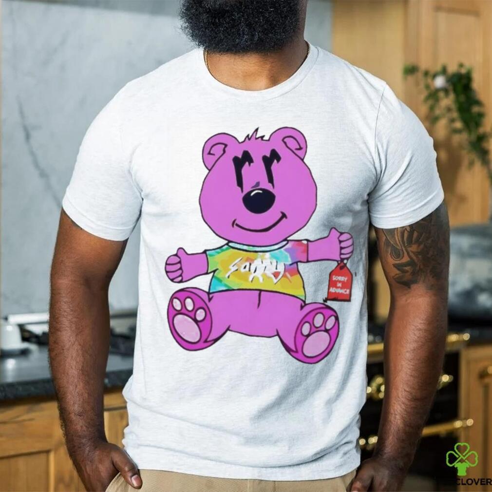 Joe Burrow wears Sorry in Advance's pink bear tee shirt with denim