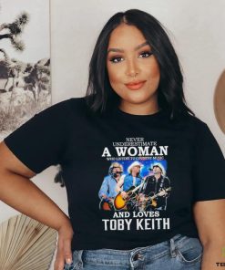 Official never Underestimate A Woman Who Listen To Country Music And Loves Toby Keith 1961 2024 Signature Shirt