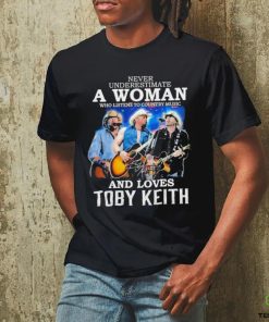 Official never Underestimate A Woman Who Listen To Country Music And Loves Toby Keith 1961 2024 Signature Shirt
