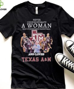 Official never underestimate a woman who understands basketball and loves texas a&m hoodie, sweater, longsleeve, shirt v-neck, t-shirt