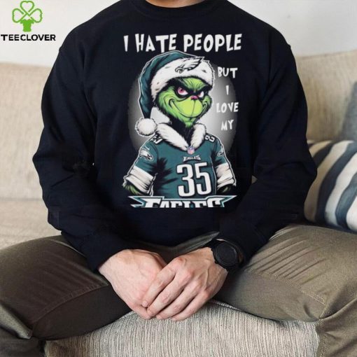 Official official I Hate People But I Love My Philadelphia Eagles Santa Grinch Christmas Shirt