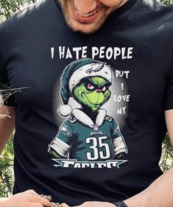 Official official I Hate People But I Love My Philadelphia Eagles Santa Grinch Christmas Shirt