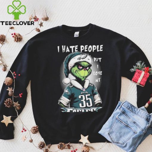 Official official I Hate People But I Love My Philadelphia Eagles Santa Grinch Christmas Shirt