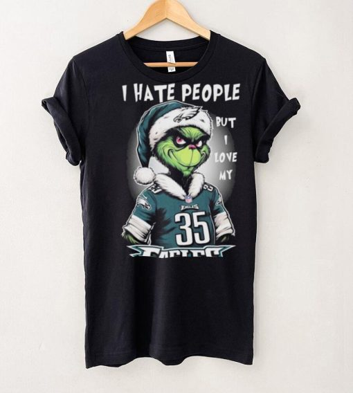 Official official I Hate People But I Love My Philadelphia Eagles Santa Grinch Christmas Shirt