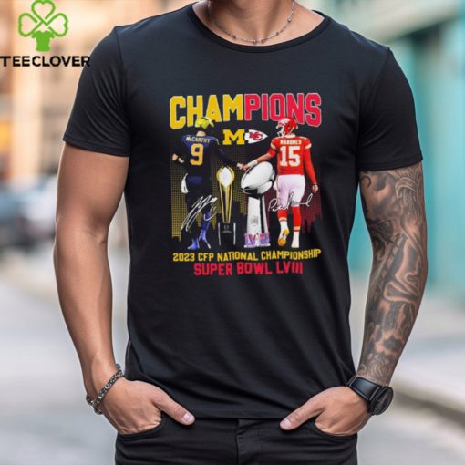 Official official Michigan and Kansas City McCarthy and Mahomes Champions 2023 CFP National championship And Super bowl LVIII shirt