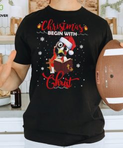 Official santa Chicken Christmas Begin With Christ T Shirt