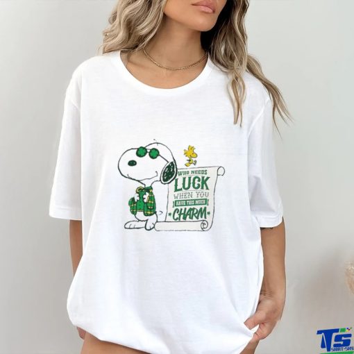 Official snoopy And Woodstock Who Needs Lucky Charm St Patrick’s Day Shirt