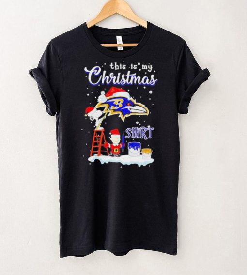 Official snoopy and Charlie Brown NFL Baltimore Ravens This Is My Christmas T Shirt