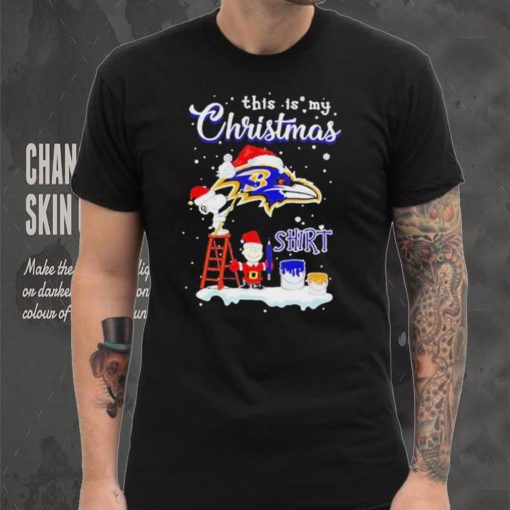 Official snoopy and Charlie Brown NFL Baltimore Ravens This Is My Christmas T Shirt