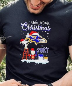 Official snoopy and Charlie Brown NFL Baltimore Ravens This Is My Christmas T Shirt