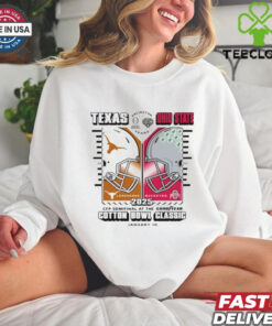 Official texas Longhorns Vs Ohio State Buckeyes Helmet 2025 CFP Semifinal At The Goodyear Cotton Bowl Dueling Jan 10 t shirt