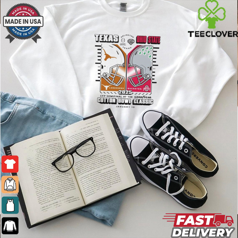 Official texas Longhorns Vs Ohio State Buckeyes Helmet 2025 CFP Semifinal At The Goodyear Cotton Bowl Dueling Jan 10 t shirt Official texas Longhorns Vs Ohio State Buckeyes Helmet 2025 CFP Semifinal At The Goodyear Cotton Bowl Dueling Jan 10 t shirt