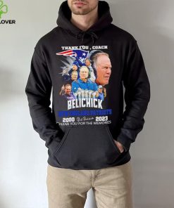 Official thank you coach Bill Belichick New England Patriots 2000 2023 thank you for the memories signature hoodie, sweater, longsleeve, shirt v-neck, t-shirt