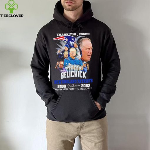 Official thank you coach Bill Belichick New England Patriots 2000 2023 thank you for the memories signature hoodie, sweater, longsleeve, shirt v-neck, t-shirt