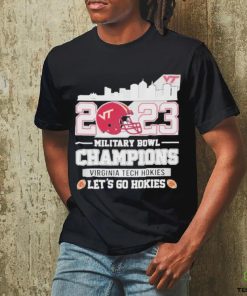 Official virginia Tech Hokies Skyline 2023 Military Bowl Champions Let’s Go Hokies T Shirt