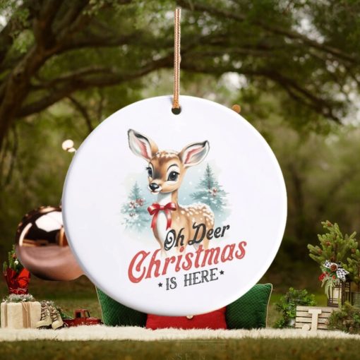 Oh Deer Christmas is Here Vintage Ceramic Christmas Ornament, Family Christmas Tradition, Family Fun, Reindeer, Holiday, Christmas Tree