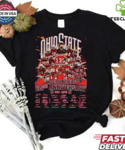 Ohio State Buckeyes 135th Anniversary 1890-2025 Football History Fan Favorite T-Shirt with a bold commemorative design, perfect for Buckeyes fans.