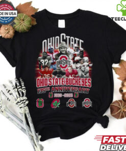 Ohio State Buckeyes 135th Anniversary 1890-2025 Rose Bowl Champions Fan Favorite T-Shirt with a commemorative design, celebrating the victory, perfect for Buckeyes fans.