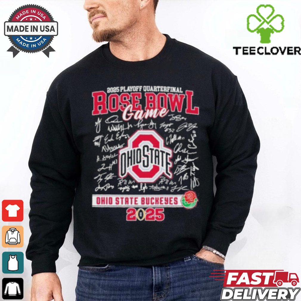 Ohio State Buckeyes 2024 Rose Bowl Game Signatures Roster Shirt Ohio State Buckeyes 2024 Rose Bowl Game Signatures Roster Shirt