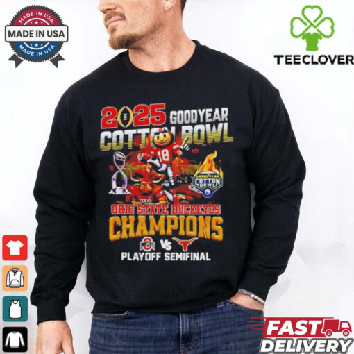 Ohio State Buckeyes Beat Texas Longhorns 2025 Goodyear Cotton Bowl Classic Champions on january 10 2025 mascot shirt