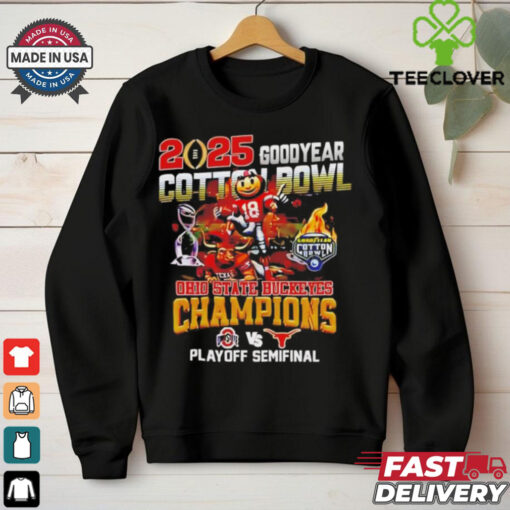 Ohio State Buckeyes Beat Texas Longhorns 2025 Goodyear Cotton Bowl Classic Champions on january 10 2025 mascot shirt