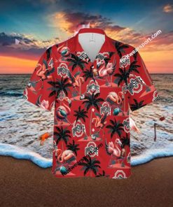 Ohio State Buckeyes Coconut Tree Island Flamingo Play Football Hawaiian Shirt AOP For Men Women