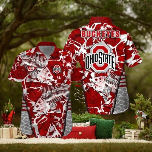 Ohio State Buckeyes Fishing Short Sleeve Button Up Tropical Hawaiian Shirt