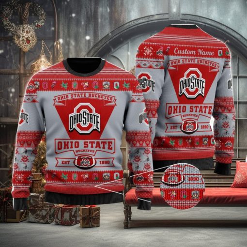 Ohio State Buckeyes Football Team Logo Custom Name Personalized Ugly Christmas Sweater Christmas Gift For Big Fans