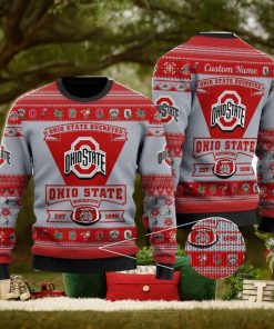Ohio State Buckeyes Football Team Logo Custom Name Personalized Ugly Christmas Sweater Christmas Gift For Big Fans