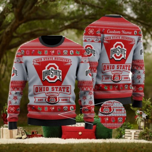 Ohio State Buckeyes Football Team Logo Custom Name Personalized Ugly Christmas Sweater Christmas Gift For Big Fans