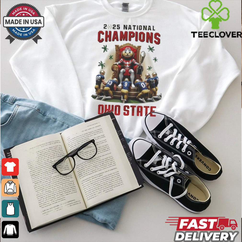 Ohio State Buckeyes King 2025 National Champions Notre Dame Fighting Irish Ưorship Mascot T Shirts Ohio State Buckeyes King 2025 National Champions Notre Dame Fighting Irish Ưorship Mascot T Shirts