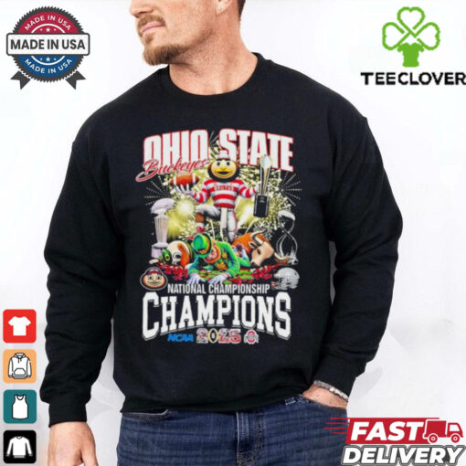 Ohio State Buckeyes Oregon Ducks Notre Dame Fighting Irish Texas Longhorns National Championship Champions NCAA 2025 Helmet Mascots T Shirts