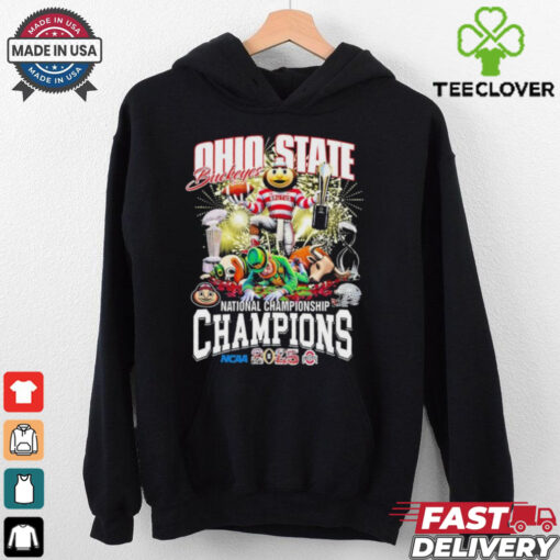 Ohio State Buckeyes Oregon Ducks Notre Dame Fighting Irish Texas Longhorns National Championship Champions NCAA 2025 Helmet Mascots T Shirts