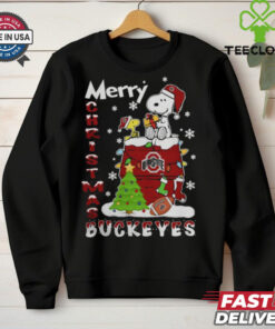 Ohio State Buckeyes Snoopy And Woodstock Merry Christmas Shirt