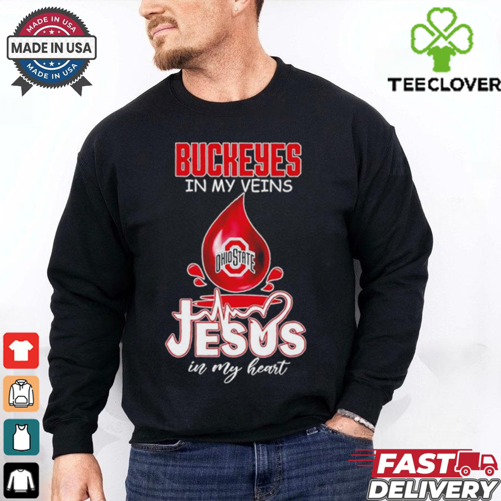 Ohio State Buckeyes in my veins Jesus in my heart football logo shirt Ohio State Buckeyes in my veins Jesus in my heart football logo shirt