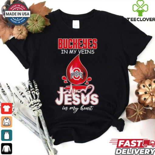 Ohio State Buckeyes in my veins Jesus in my heart football logo shirt