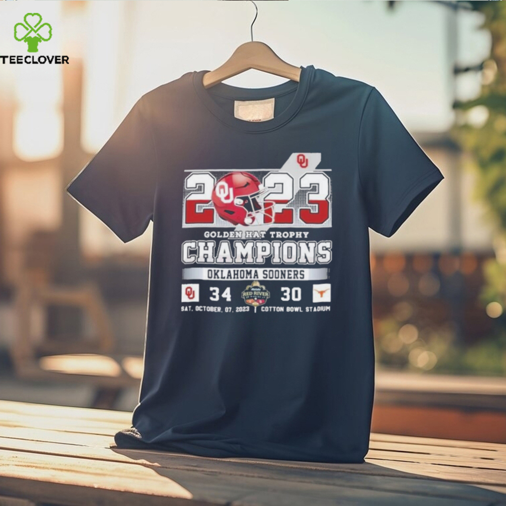 Oklahoma Sooners 34 Texas Longhorns 30 2023 Golden Hat Trophy Champions Sat, October, 07, 2023 Cotton Bowl Stadium Shirt Oklahoma Sooners 34 Texas Longhorns 30 2023 Golden Hat Trophy Champions Sat, October, 07, 2023 Cotton Bowl Stadium Shirt