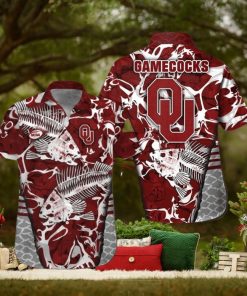 Oklahoma Sooners Fishing Short Sleeve Button Up Tropical Hawaiian Shirt