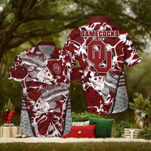 Oklahoma Sooners Fishing Short Sleeve Button Up Tropical Hawaiian Shirt