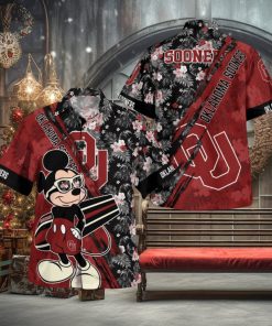 Oklahoma Sooners Mickey Mouse Floral Short Sleeve Hawaii Shirt