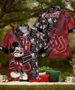 Oklahoma Sooners Mickey Mouse Floral Short Sleeve Hawaii Shirt