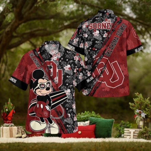 Oklahoma Sooners Mickey Mouse Floral Short Sleeve Hawaii Shirt