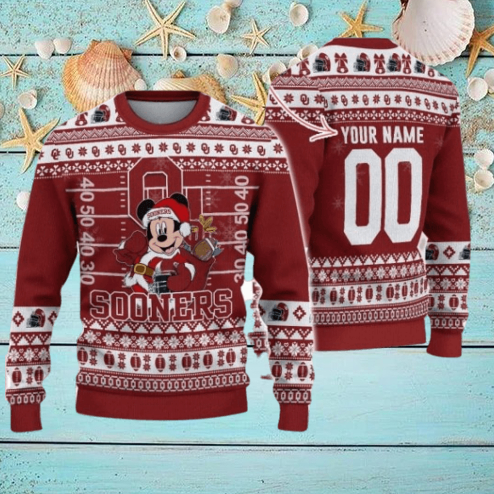 Oklahoma Sooners Mickey Player Custom Name And Number Ugly Christmas Sweater Oklahoma Sooners Mickey Player Custom Name And Number Ugly Christmas Sweater