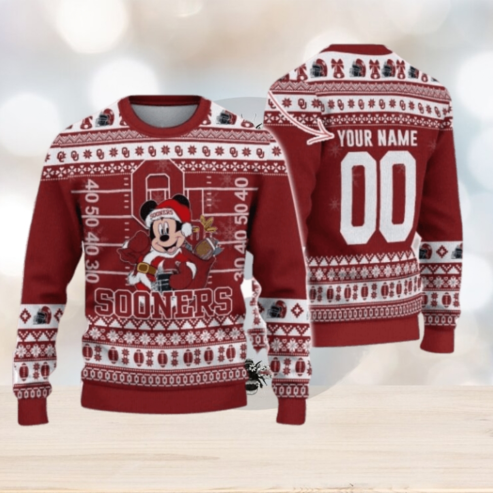 Oklahoma Sooners Mickey Player Custom Name And Number Ugly Christmas Sweater Oklahoma Sooners Mickey Player Custom Name And Number Ugly Christmas Sweater