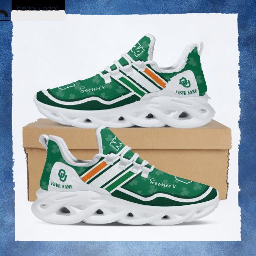 Oklahoma Sooners NCAA Logo St. Patrick’s Day Shamrock Custom Name Clunky Max Soul Shoes Sneakers For Mens Womens