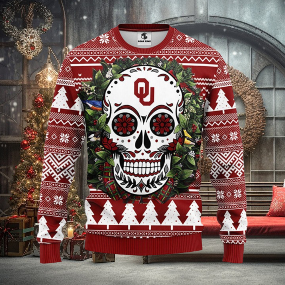 Oklahoma Sooners Skull Flower Ugly Christmas Ugly Sweater Oklahoma Sooners Skull Flower Ugly Christmas Ugly Sweater