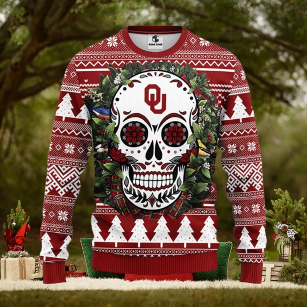 Oklahoma Sooners Skull Flower Ugly Christmas Ugly Sweater Oklahoma Sooners Skull Flower Ugly Christmas Ugly Sweater