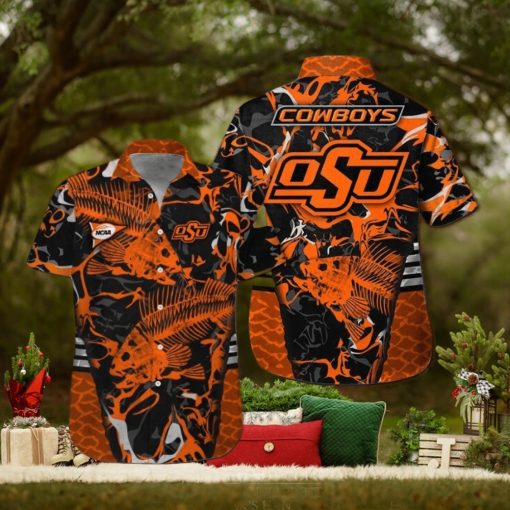 Oklahoma State Cowboys Fishing Short Sleeve Button Up Tropical Hawaiian Shirt